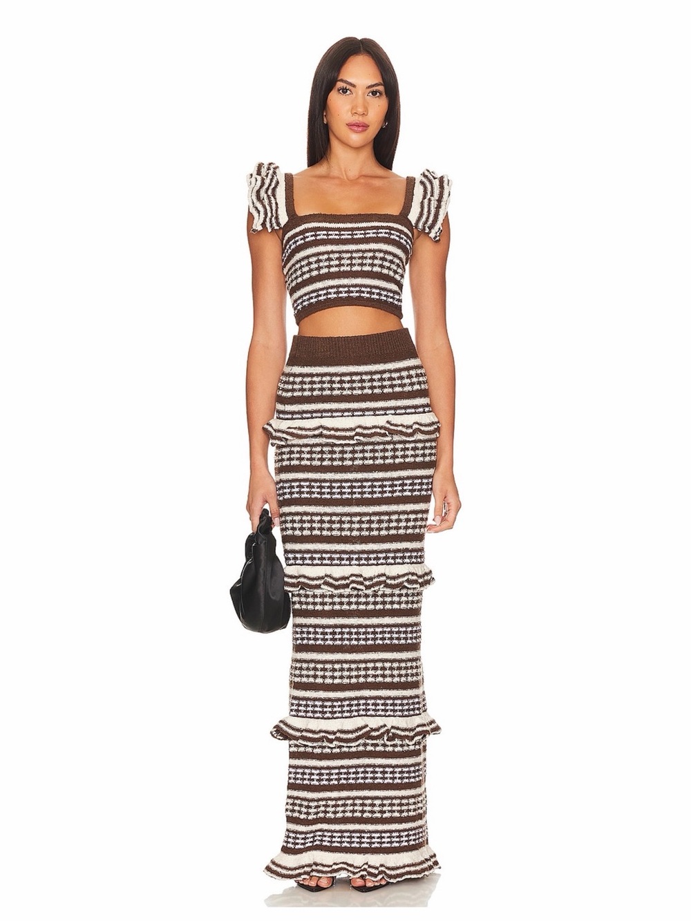 Tularosa Brown & Cream Striped Kaely top & Ruffle Maxi Skirt - both smalls - NWT